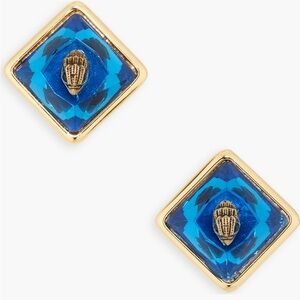 NWT Kurt Geiger London Gold Iridescent Stud Earrings limited edition blue square